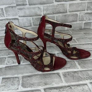 MICHAEL Kors maroon heels with black studs. Back ankle zip. 3.5”‎ heels. Sz 9.5.